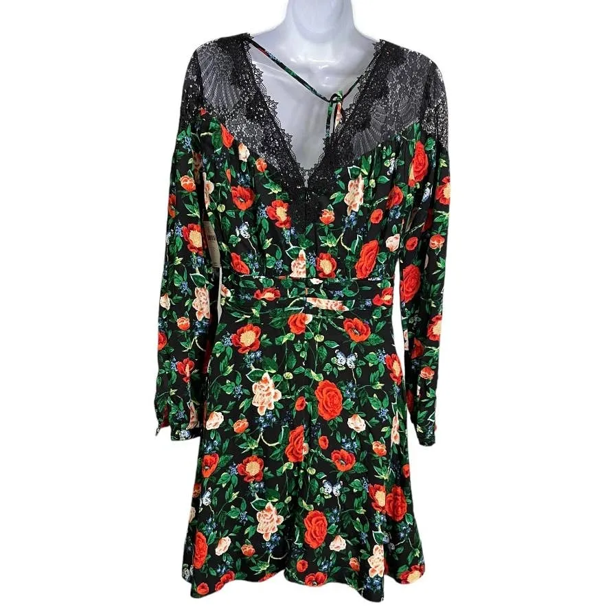 Anthropologie Lacy V Neck Floral Mini Dress Long Sleeve Size 6 New
