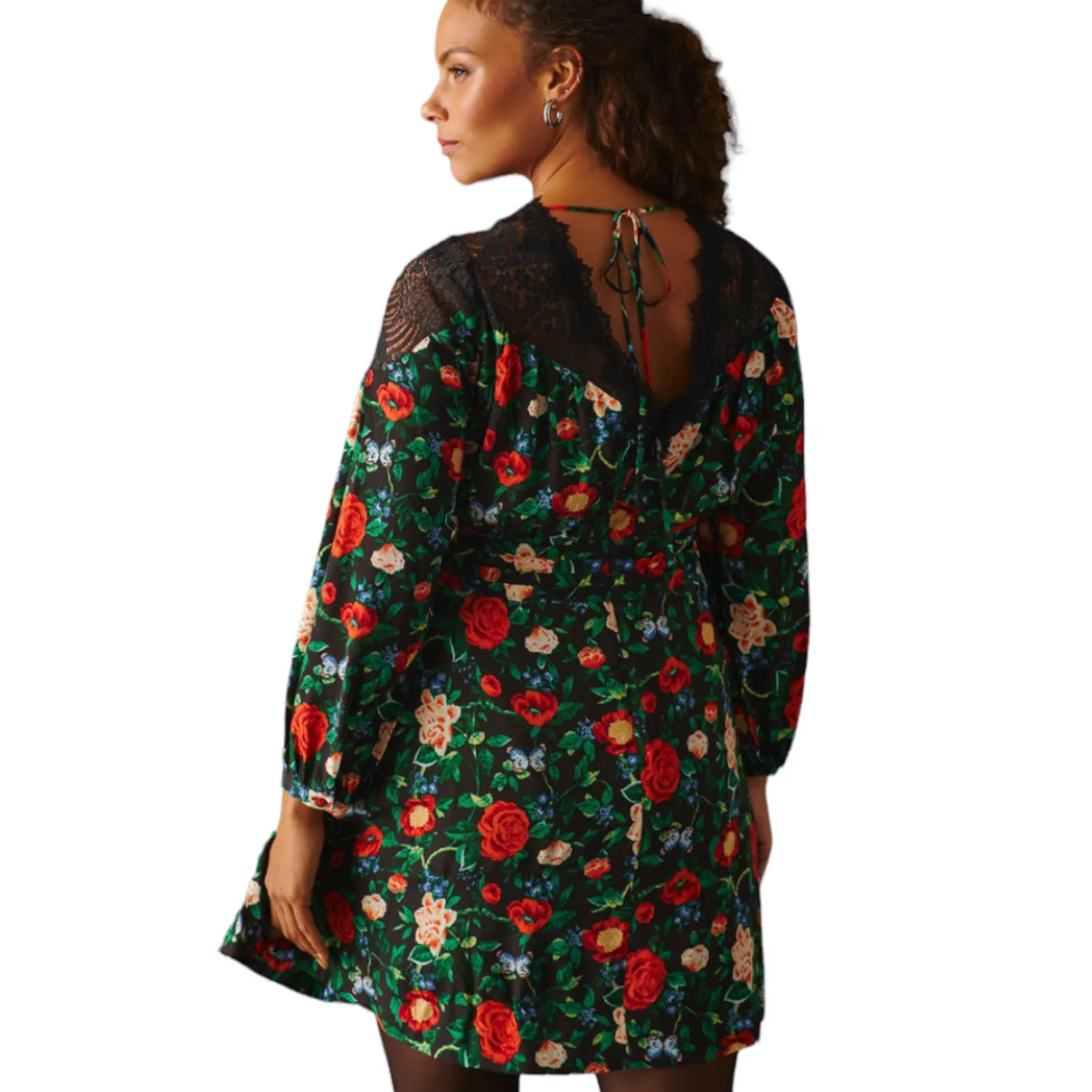 Anthropologie Lacy V Neck Floral Mini Dress Long Sleeve Size 6 New