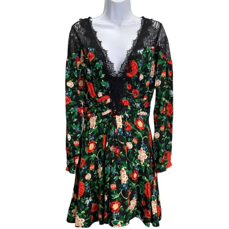 Anthropologie Lacy V Neck Floral Mini Dress Long Sleeve Size 6 New
