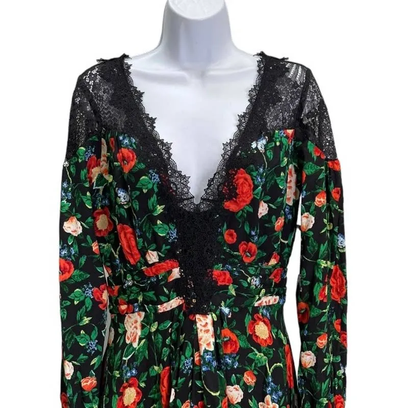 Anthropologie Lacy V Neck Floral Mini Dress Long Sleeve Size 6 New