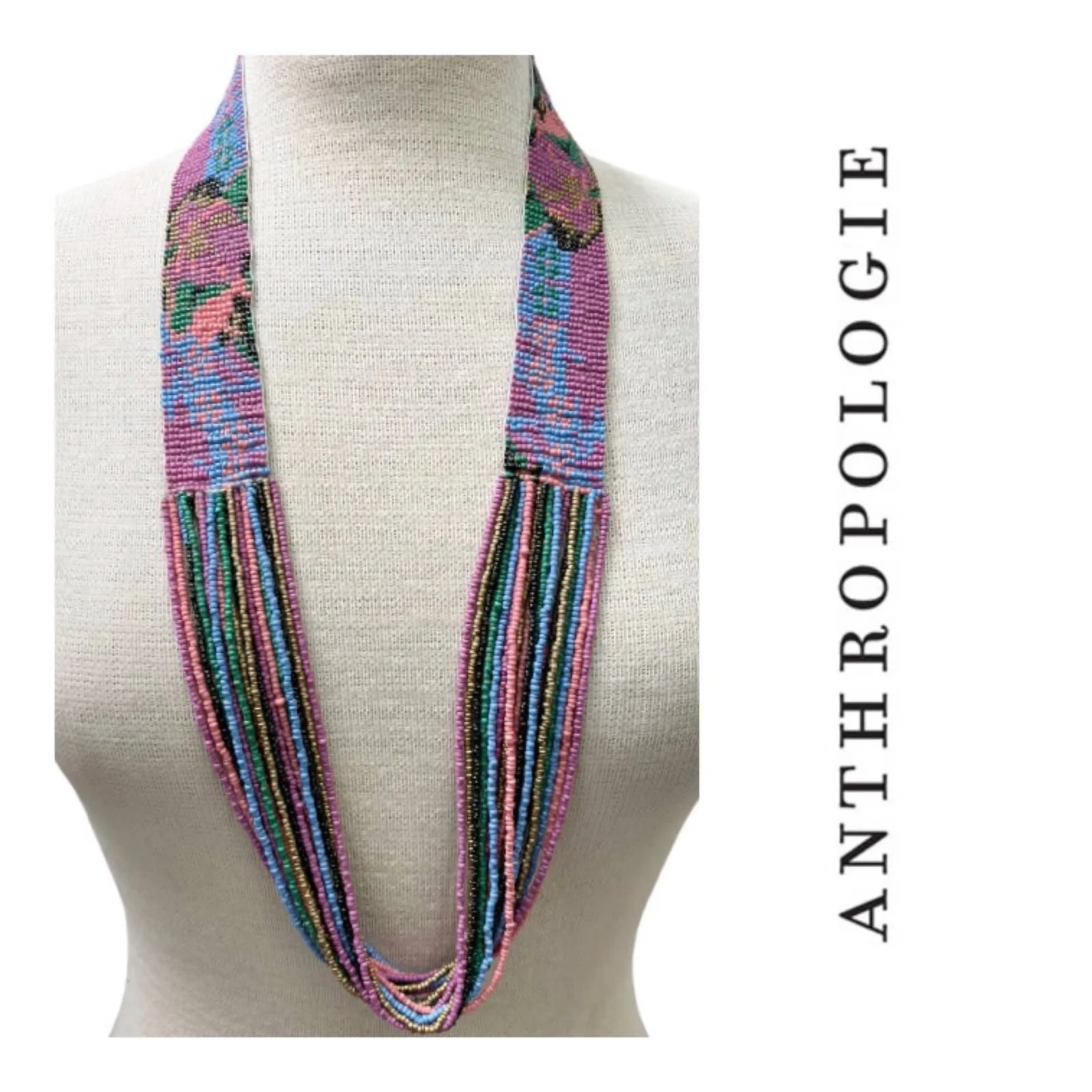 Anthropologie Sead Beaded Boho Waterfall Statement Necklace