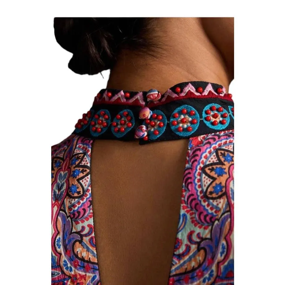 Anthropologie Tiered Mixed Print Beaded Dress Size 6 New