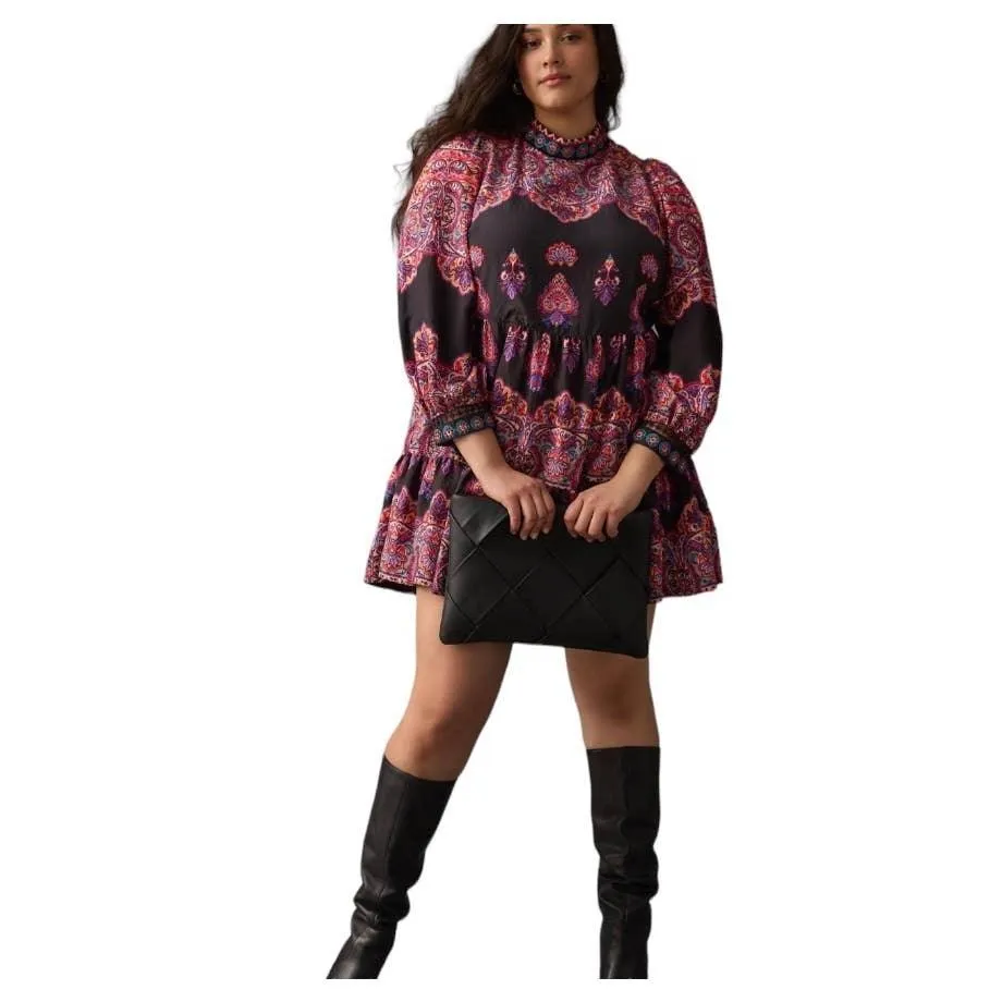 Anthropologie Tiered Mixed Print Beaded Dress Size 6 New