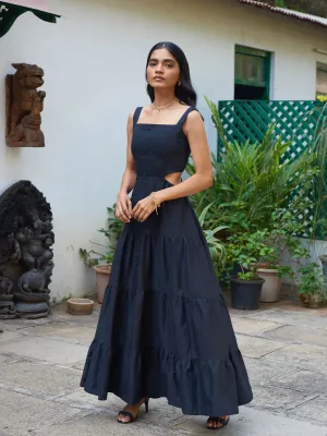 Black Cotton Women's Evening long dress