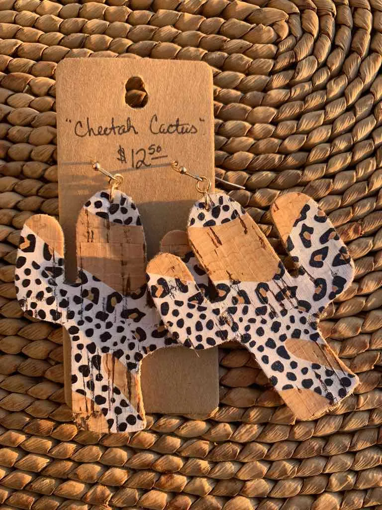 Cheetah Cactus Cork Earrings