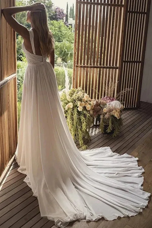 Elegant Bohemian A-Line Long Chiffon Sweetheart Wedding Dresses