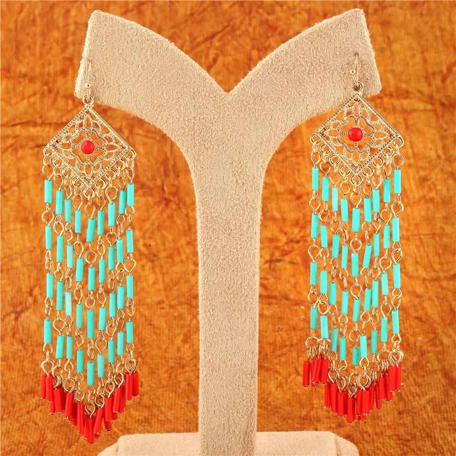 Gold Plated Bohemian Acrylic Beads Dangle Earring