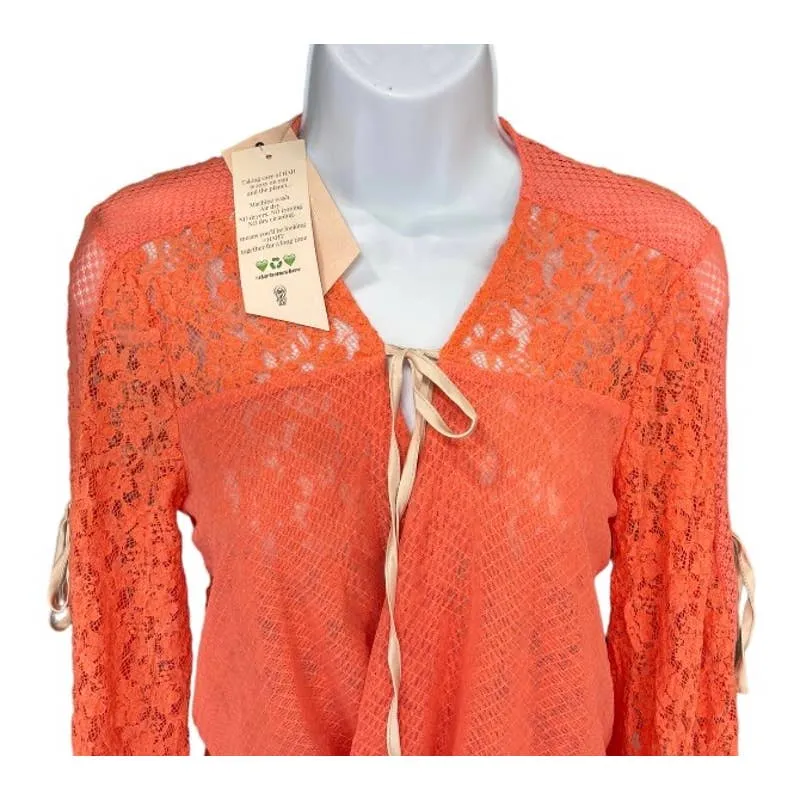HAH Hot As Hell Kim-On-Hoe Lace Boho Top Ruffle Festival Coachella XS Orange New