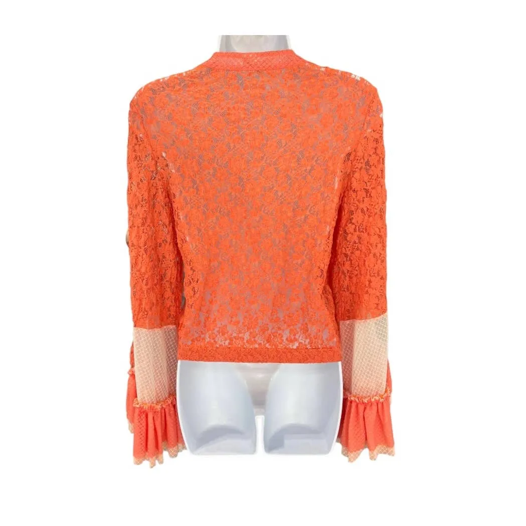 HAH Hot As Hell Kim-On-Hoe Lace Boho Top Ruffle Festival Coachella XS Orange New