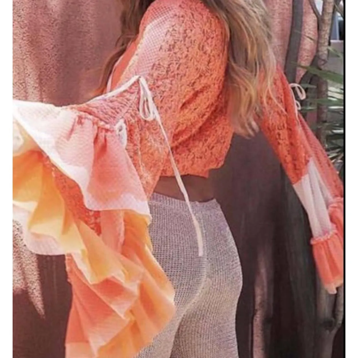 HAH Hot As Hell Kim-On-Hoe Lace Boho Top Ruffle Festival Coachella XS Orange New