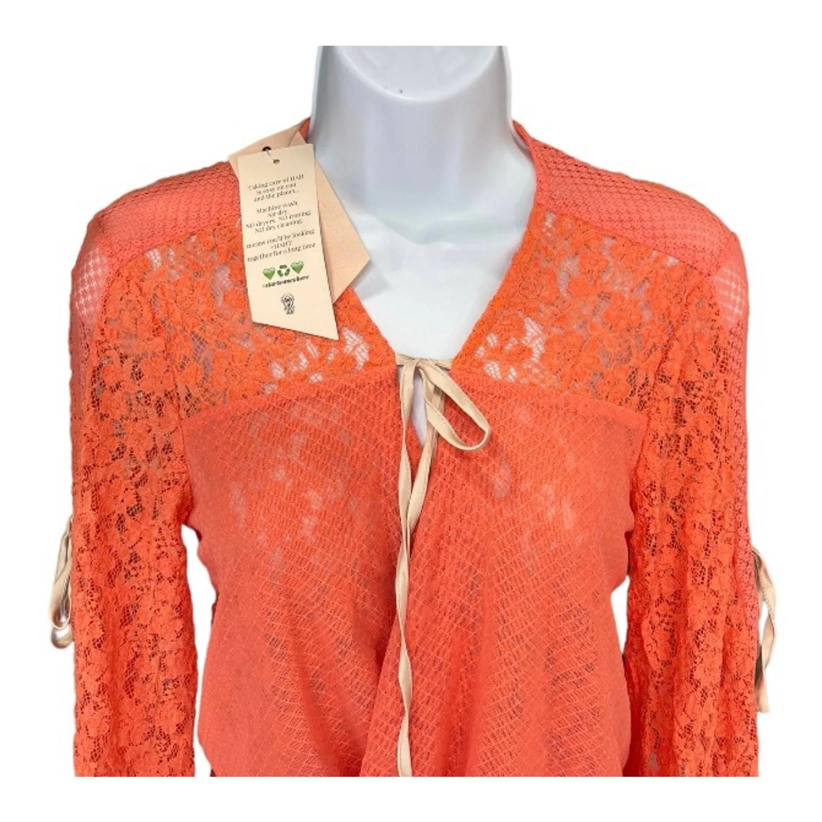 HAH Lace Boho Top Ruffle Festival Coachella Top Blouse S Orange New