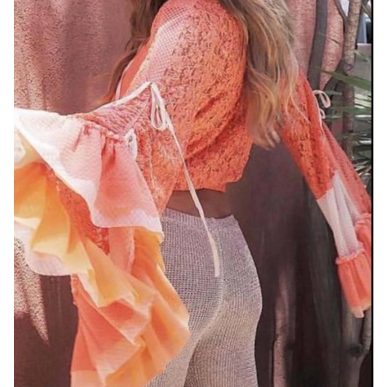 HAH Lace Boho Top Ruffle Festival Coachella Top Blouse S Orange New