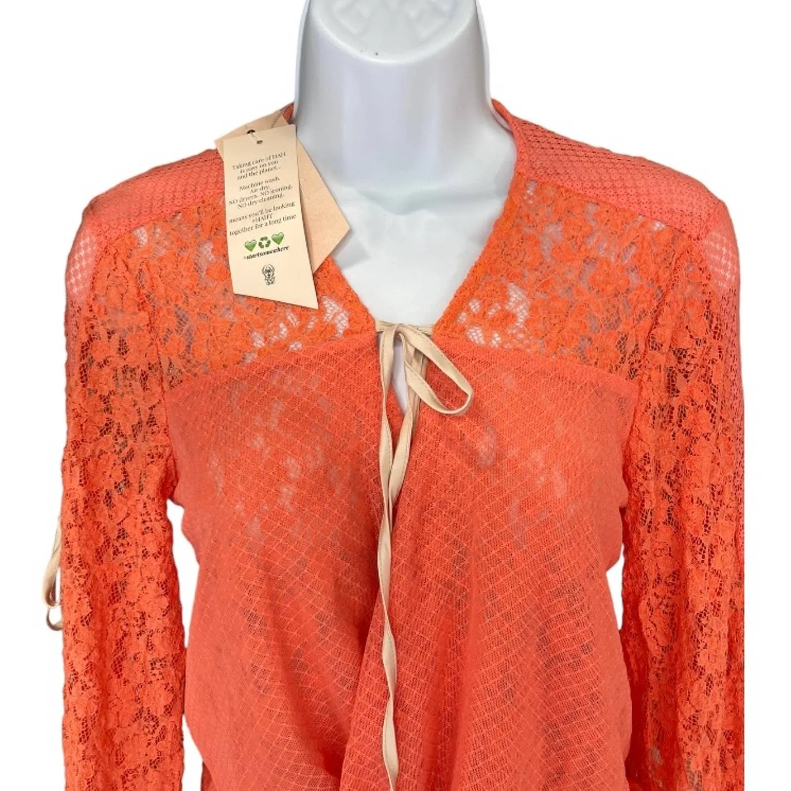 HAH Lace Boho Top Ruffle Festival Coachella Top Blouse S Orange New