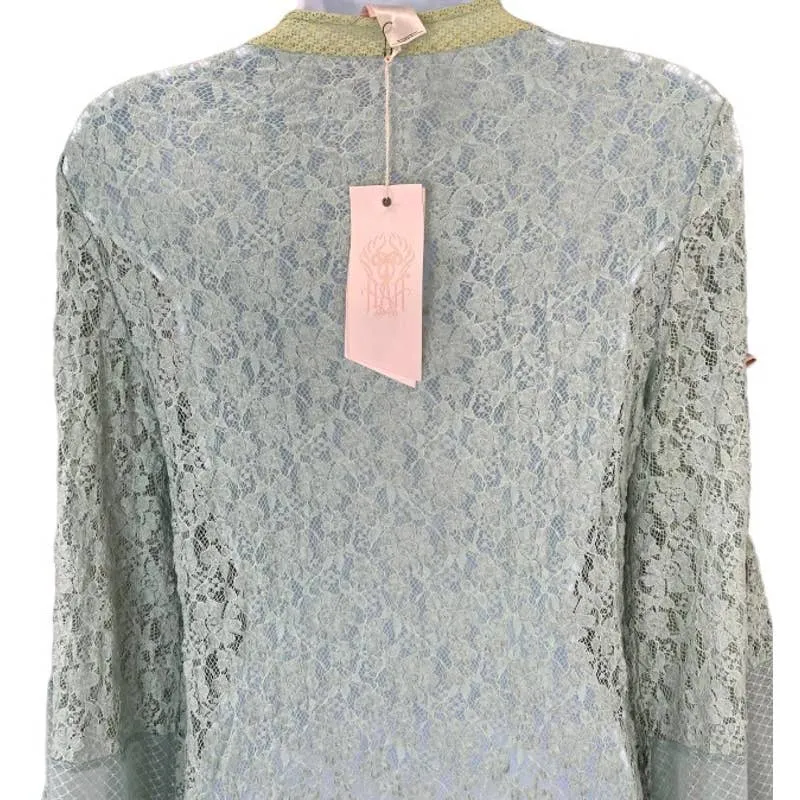 HAH Lace Boho Top Ruffle Top Blouse Festival Coachella M Blue New