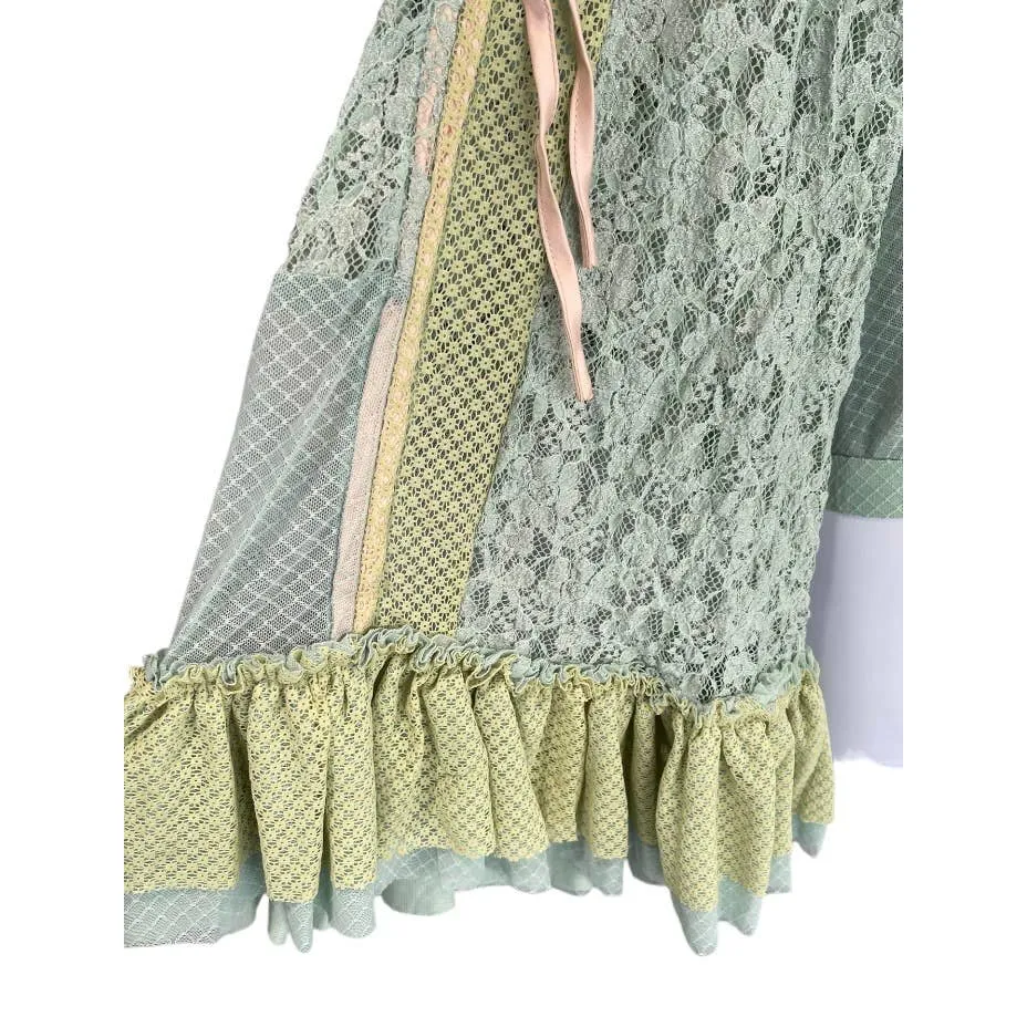 HAH Lace Boho Top Ruffle Top Blouse Festival Coachella M Blue New