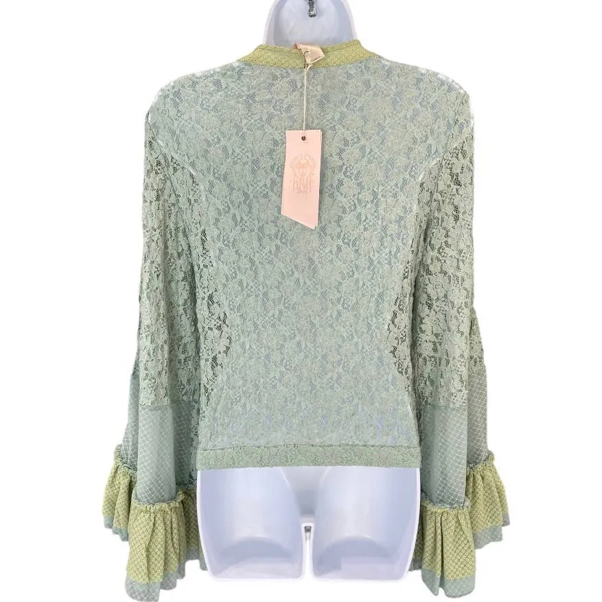 HAH Lace Boho Top Ruffle Top Blouse Festival Coachella M Blue New