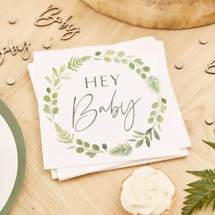 Hey Baby Shower Botanical Napkins