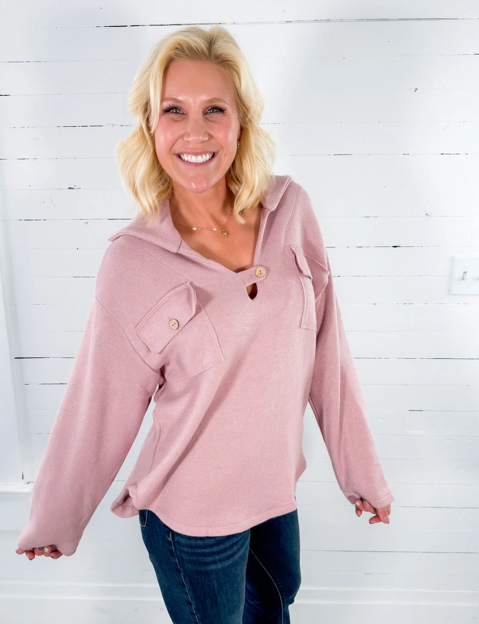 Johns Pink Pocket Fleece Top