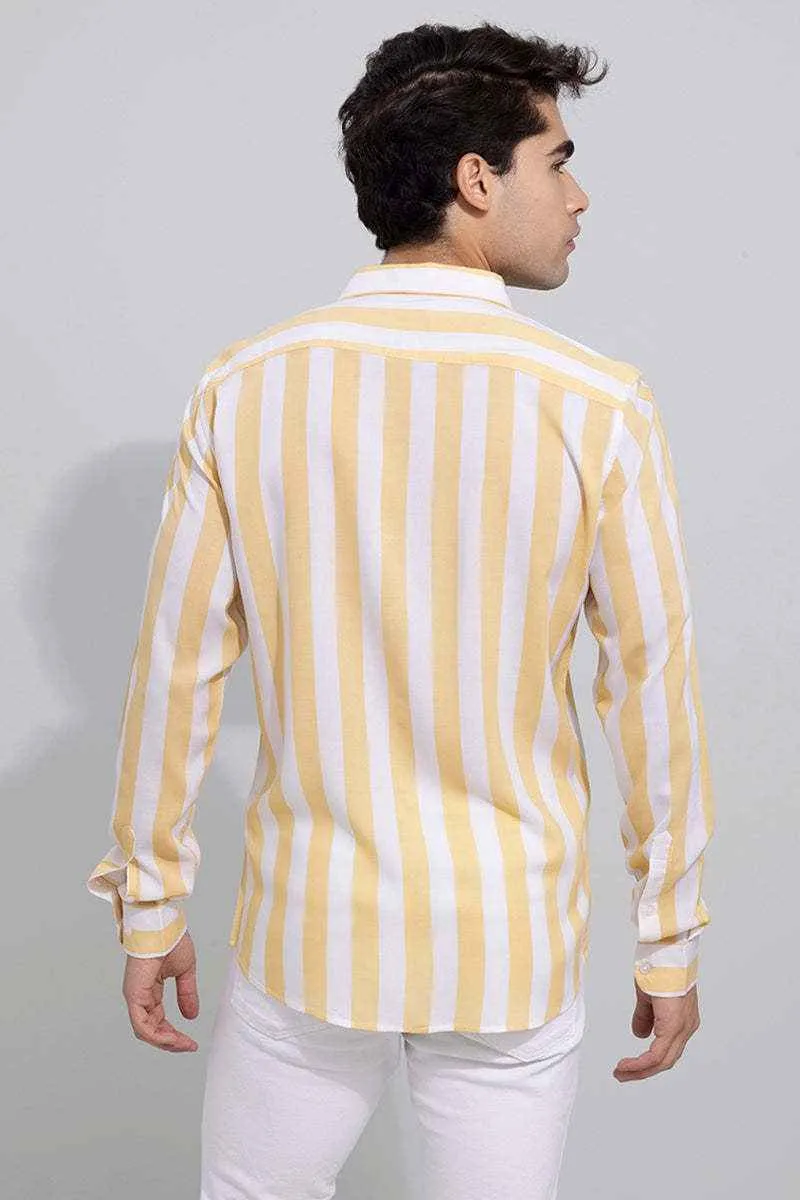 Men's Yellow & White Striped Slim Fit Shirt