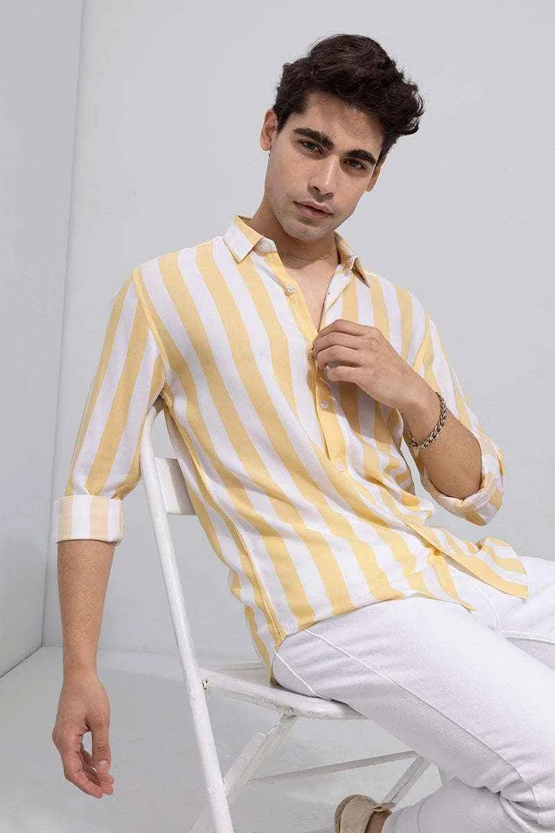 Men's Yellow & White Striped Slim Fit Shirt