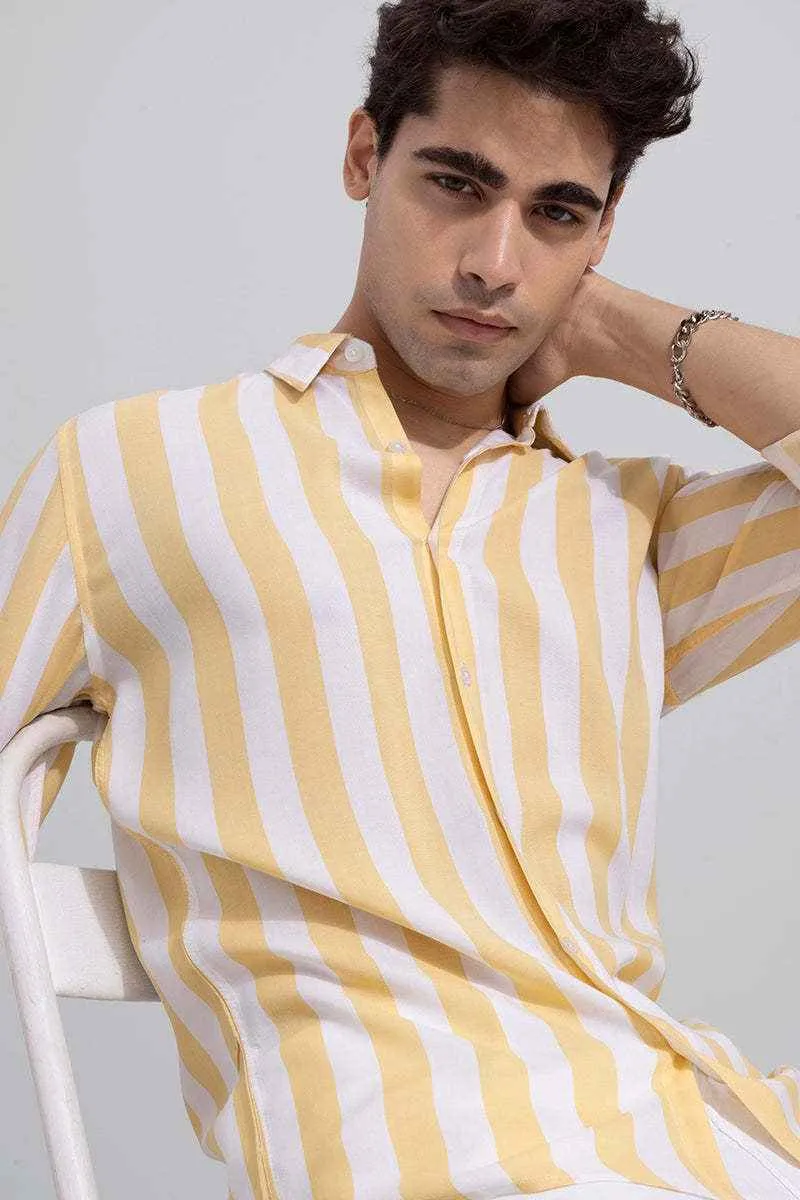 Men's Yellow & White Striped Slim Fit Shirt
