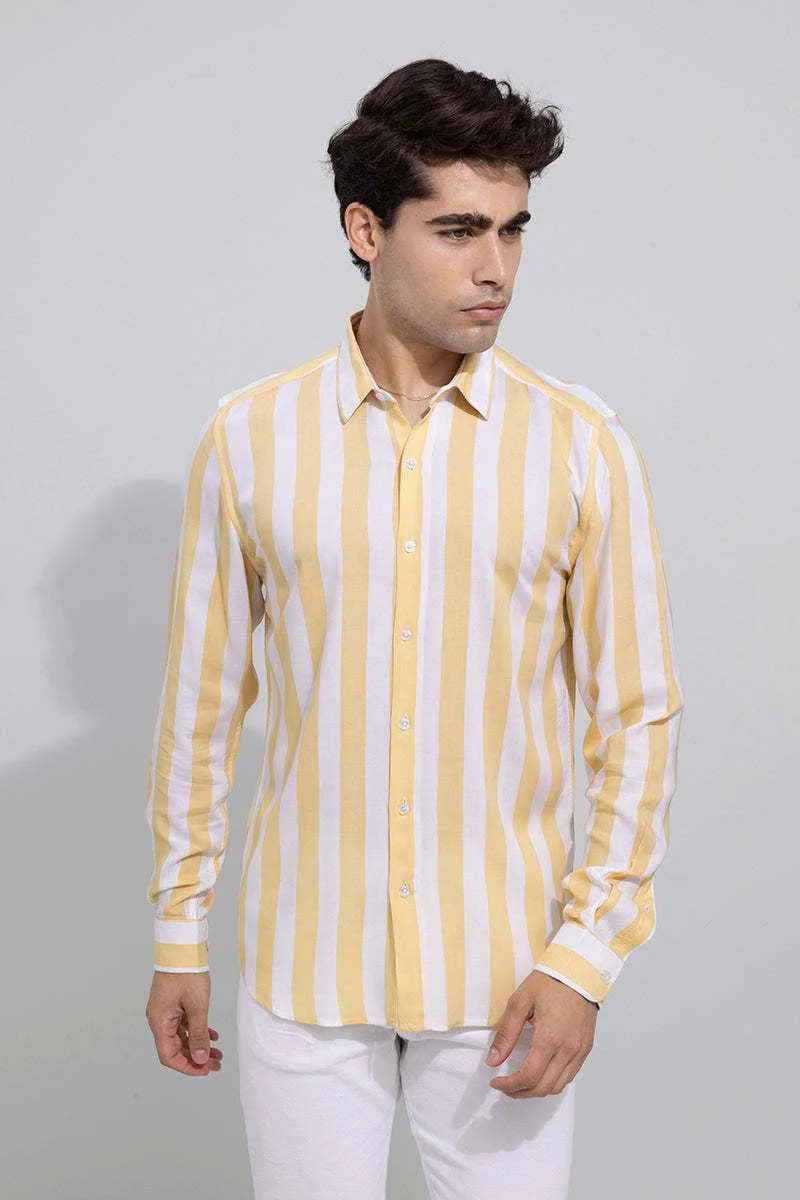 Men's Yellow & White Striped Slim Fit Shirt