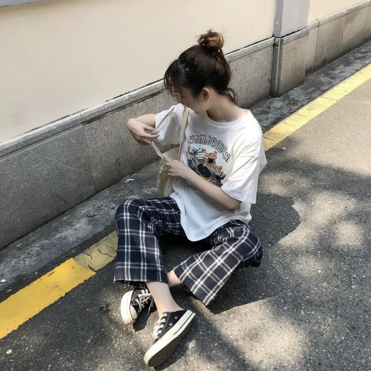 Plaid Pants With Loose Fit