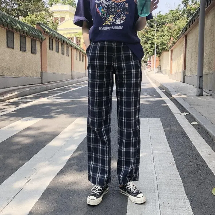 Plaid Pants With Loose Fit