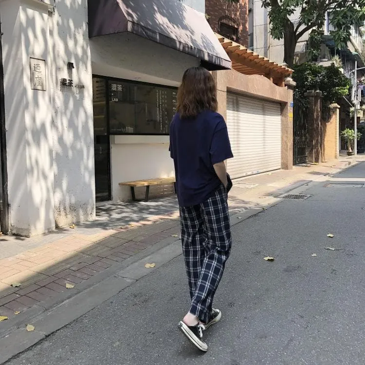 Plaid Pants With Loose Fit