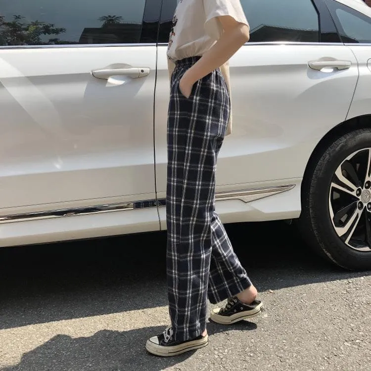 Plaid Pants With Loose Fit