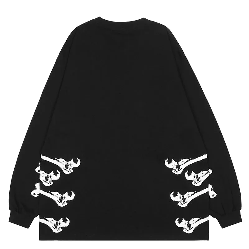 PopFlying Black Graphic Sweatshirt Skull Bone