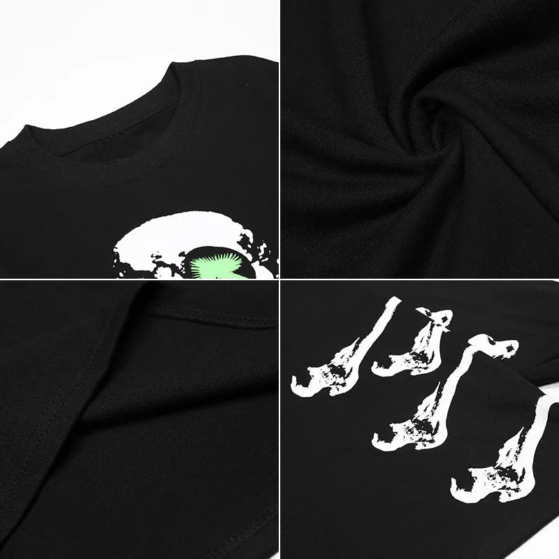 PopFlying Black Graphic Sweatshirt Skull Bone