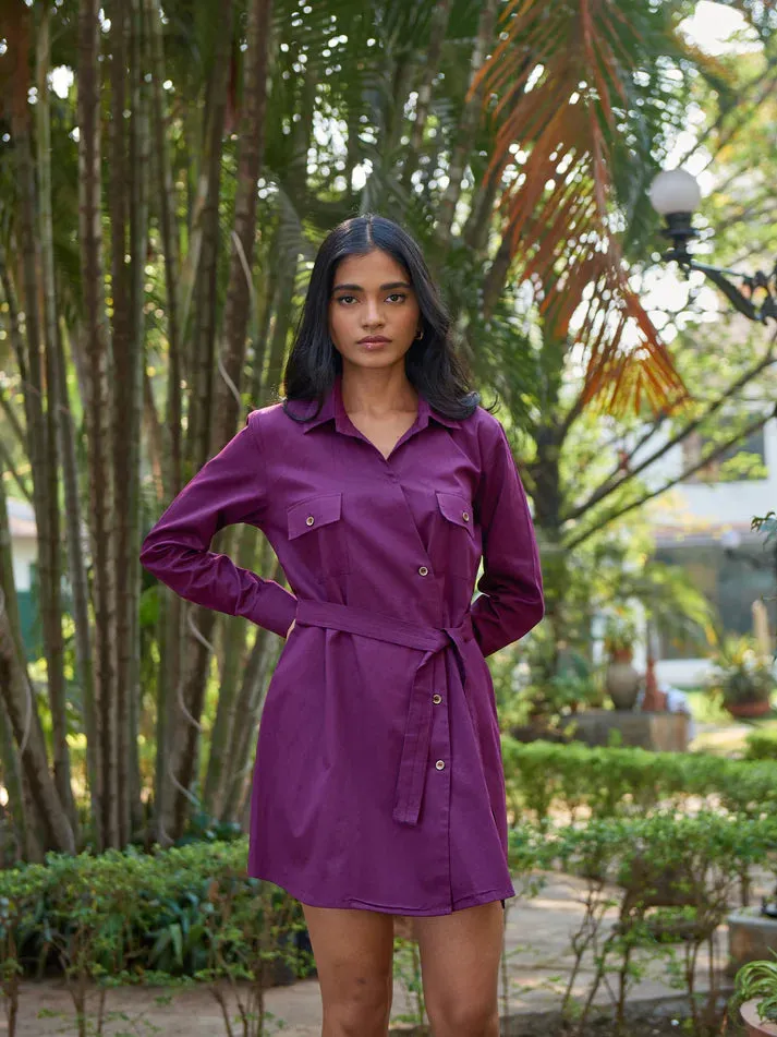 Pure Cotton Purple Ladies Shirt Dress