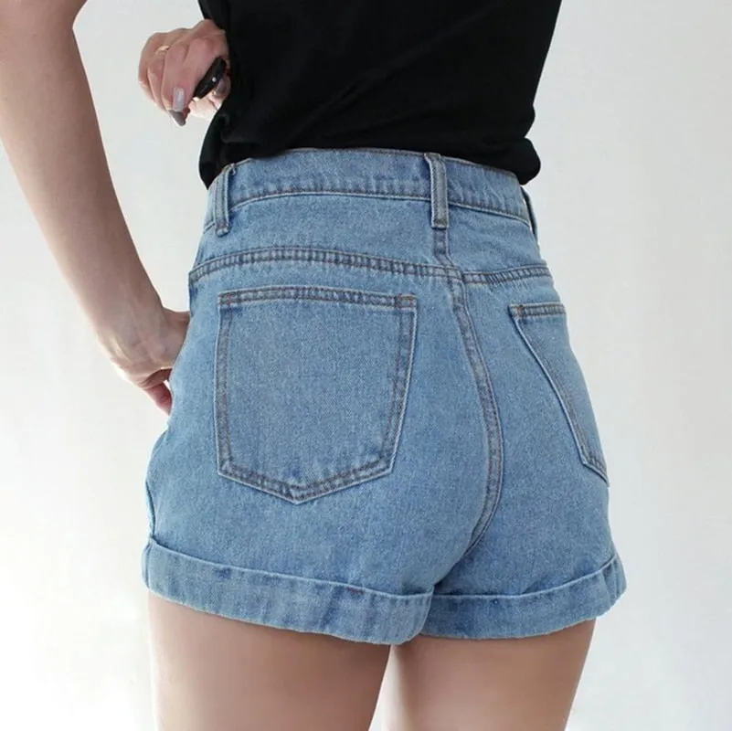 "GO GO" HIGH WAIST DENIM SHORTS