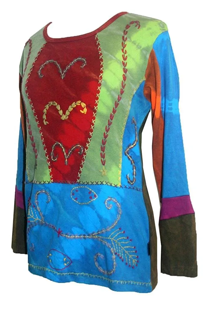 R 250 Bohemian Funky Embroidered Asymmetrical Patches Bohemian Blouse