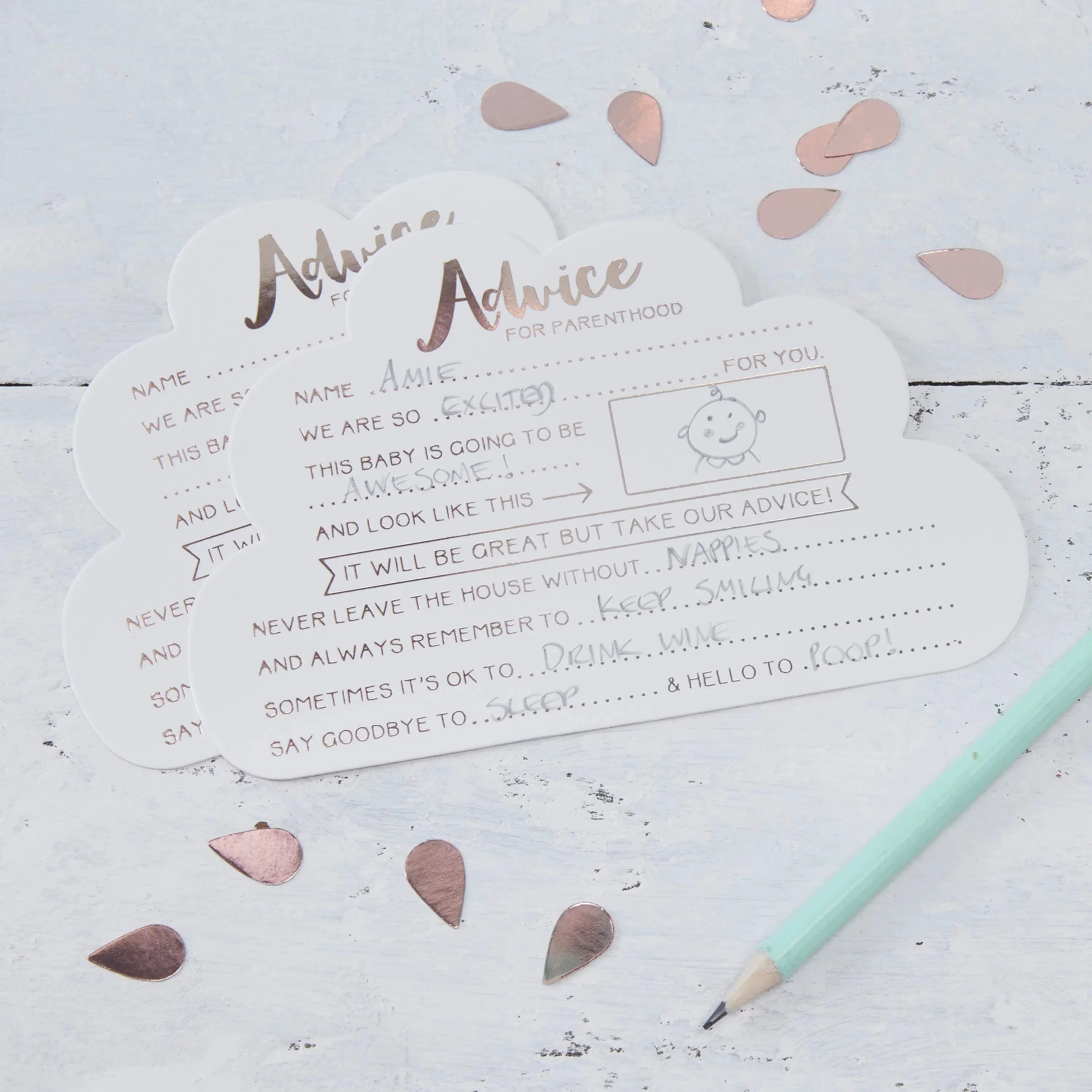 Rose Gold Baby Shower Advice Cards