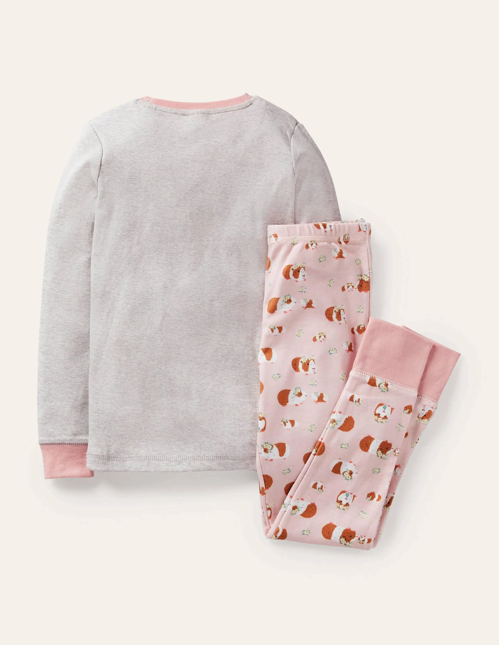 Snug Long John Pyjamas-Dusty Pink Guinea Pigs