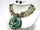 Tribal, Bohemian Murano Glass Round Pendant Necklace Set with Earrings