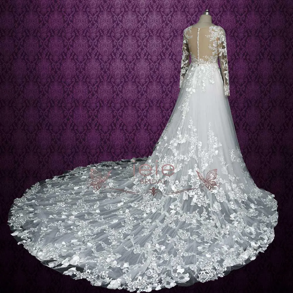 Vintage Rose Lace Wedding Dress with Plunging V Neck and Illusion Back MONROE