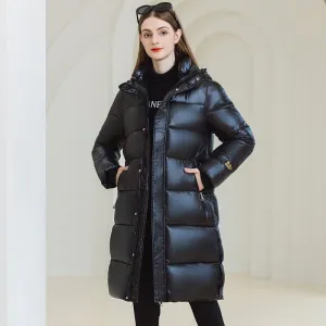 Women’s Long Hooded Winter Coat – Warm Cotton Jacket with Pockets for Cold Weather