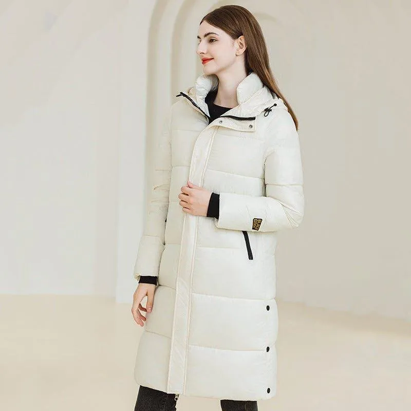 Women’s Long Hooded Winter Coat – Warm Cotton Jacket with Pockets for Cold Weather