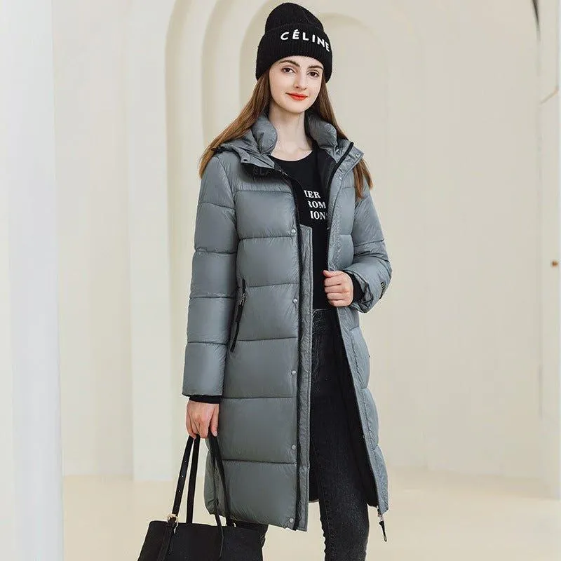 Women’s Long Hooded Winter Coat – Warm Cotton Jacket with Pockets for Cold Weather