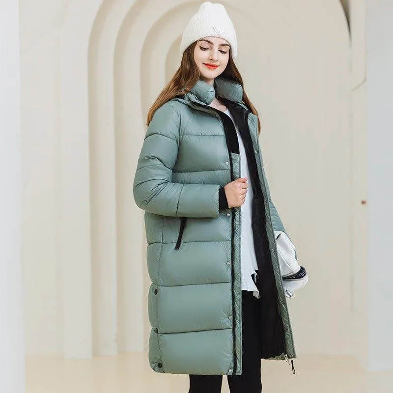 Women’s Long Hooded Winter Coat – Warm Cotton Jacket with Pockets for Cold Weather