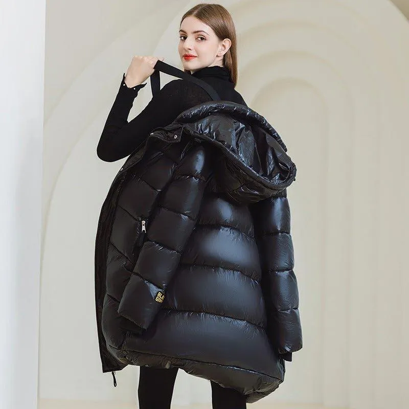 Women’s Long Hooded Winter Coat – Warm Cotton Jacket with Pockets for Cold Weather