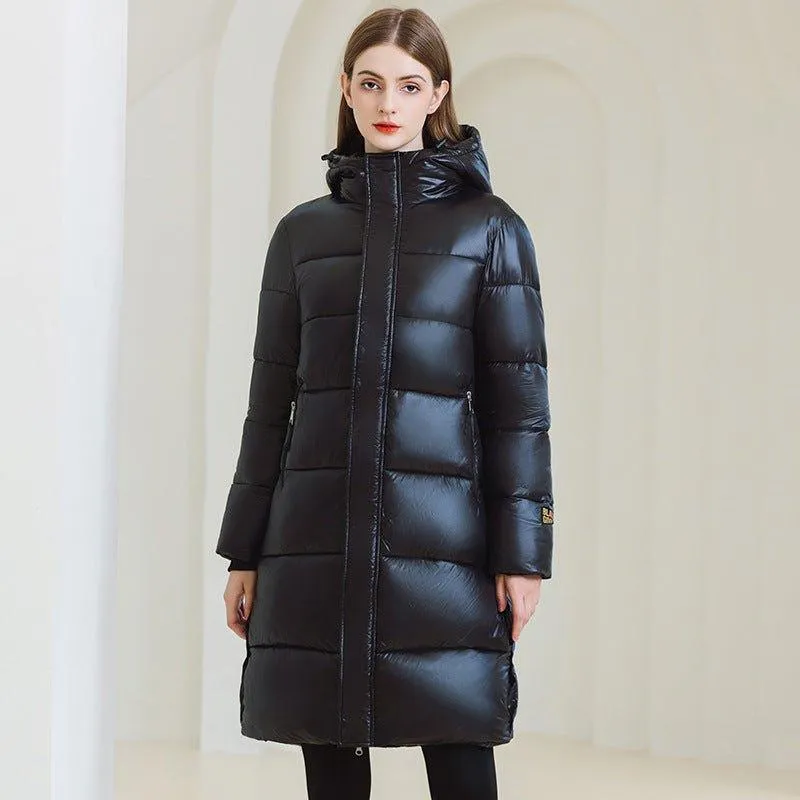 Women’s Long Hooded Winter Coat – Warm Cotton Jacket with Pockets for Cold Weather