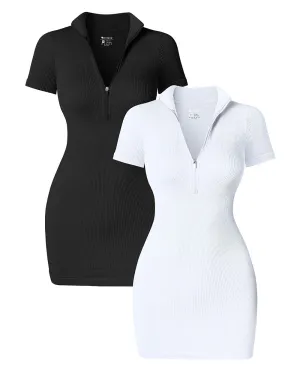 Zip Front Short Sleeve Mini Dress