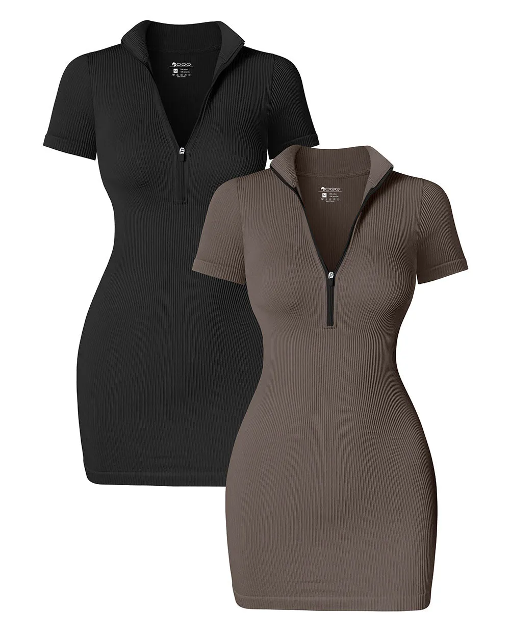 Zip Front Short Sleeve Mini Dress